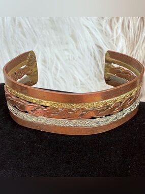 Vintage copper, brass, nickel tone, cuff bracelet